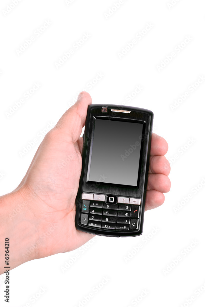 Hands working on a mobile telephone isolated on white Hands working on a mobile telephone isolated on white