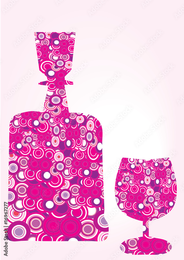 decorative pink bottle and glass
