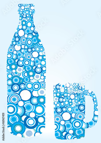 decorative blue bottle and glass