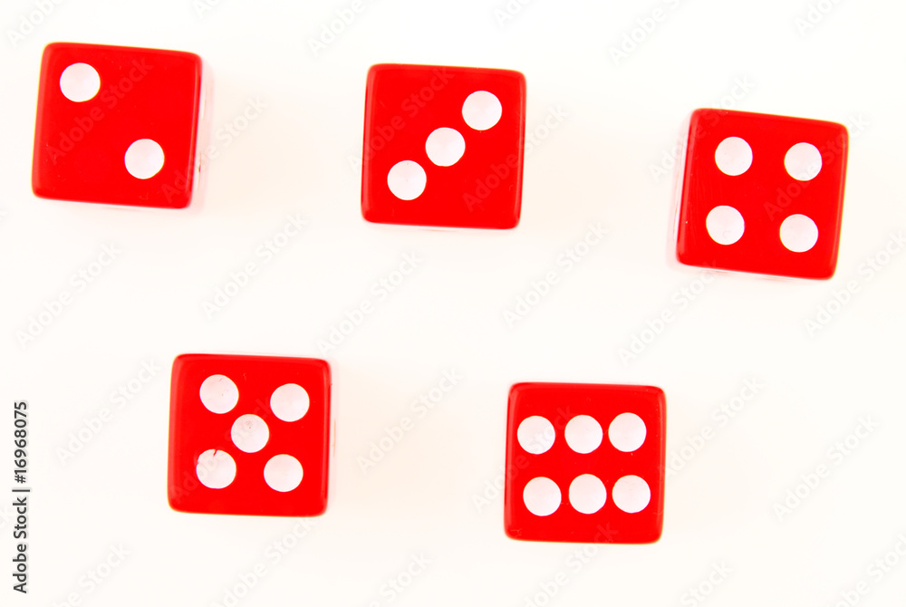 Five dice on a white background Five dice on a white background