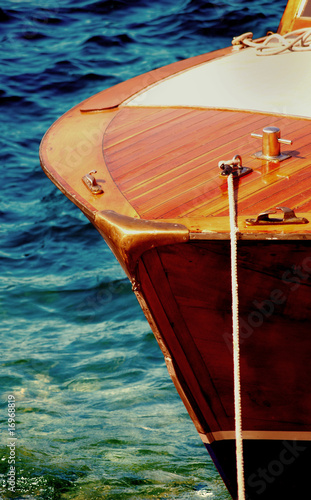 Classic wooden Italian speedboat bow