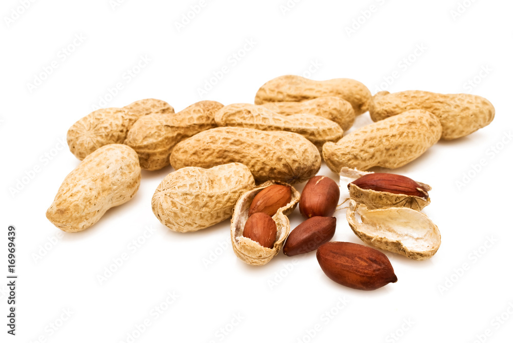 close-up of group peanuts on white background close-up of group peanuts on white background