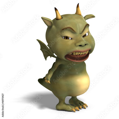 Obraz na plátne little green cute toon dragon devil