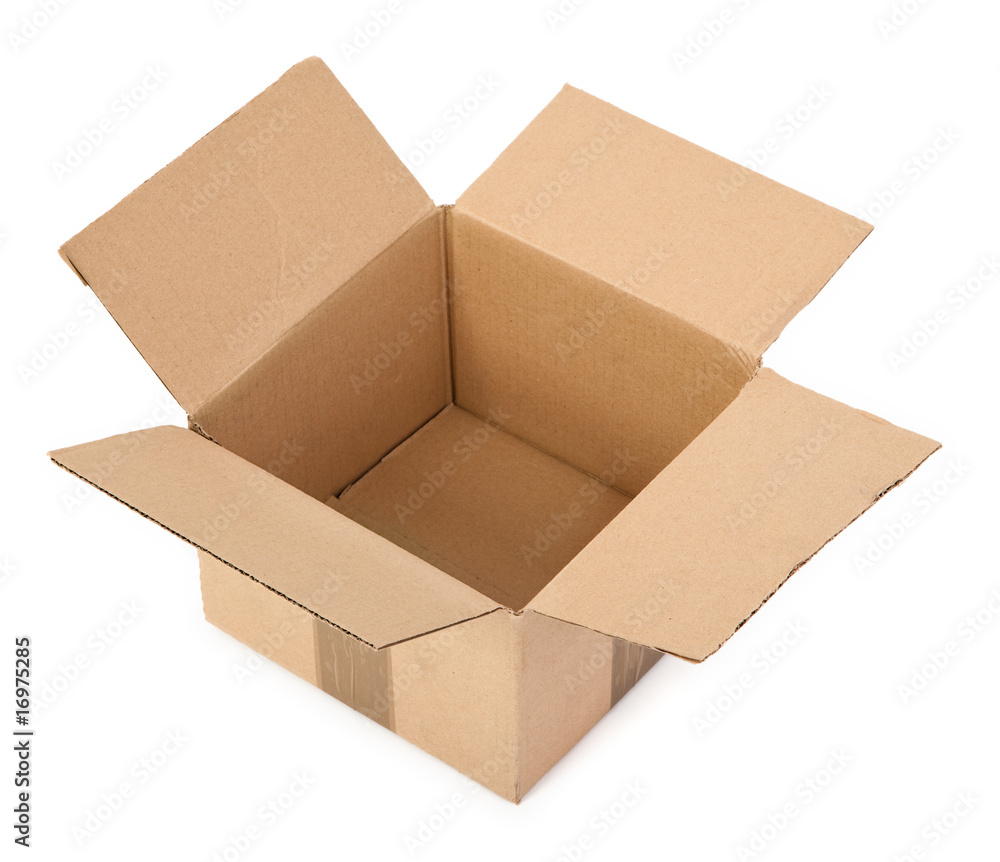 open cardboard box on white