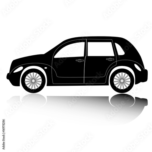 American city car silhouette with shadow. Vector design element.