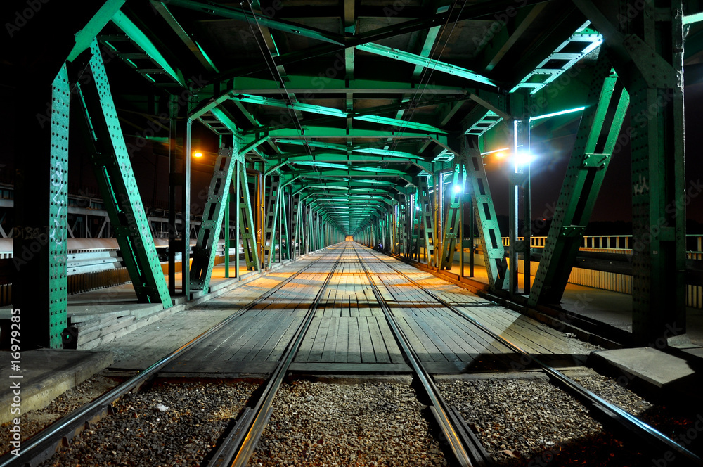 Gdanski Bridge by night, Warsaw, Poland