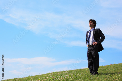 businessman stand on the meadow