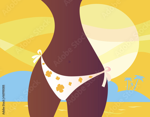 Woman in bikini. Exotic girl on the beach. Vector Illustration.
