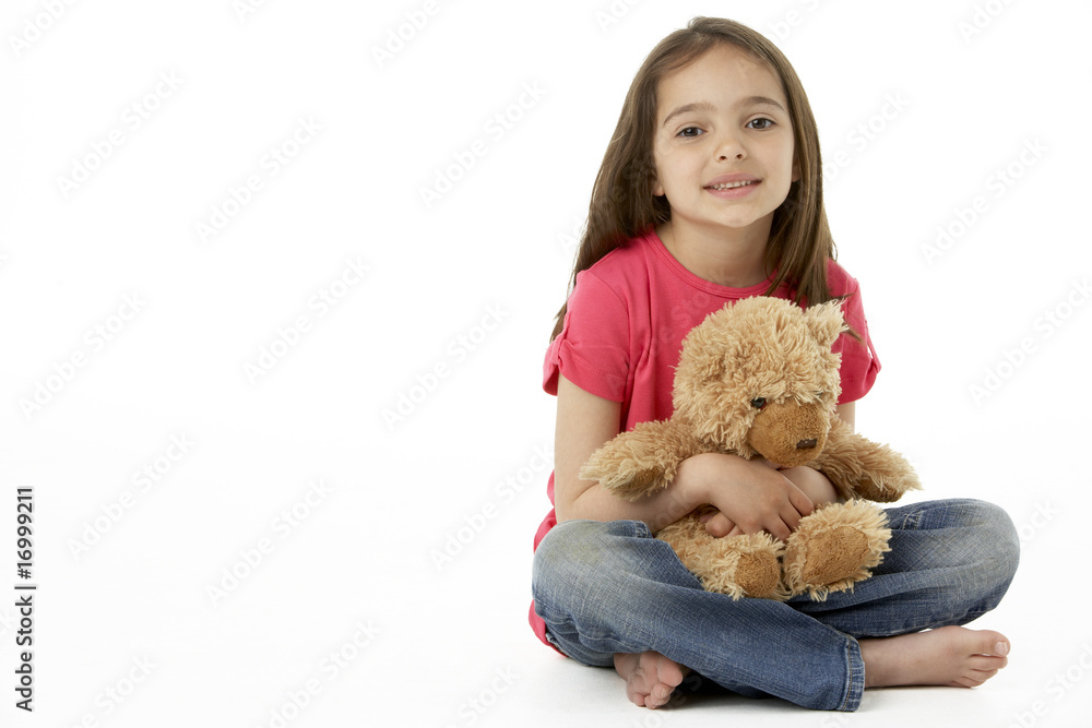 Studio Portrait Of Smiling Girl with Teddy Bear Studio Portrait Of Smiling Girl with Teddy Bear