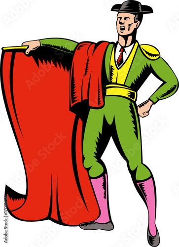 Matador or bullfighter with red cape