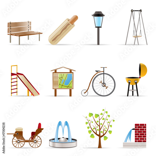 Park objects and signs icon - vector icon set