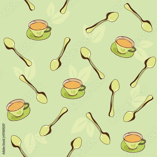 Seamless background Cup of tea. Vector wallpaper.