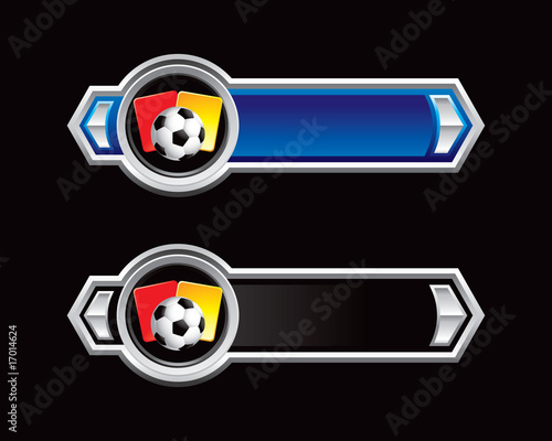 Soccer ball and penalty cards on blue and black arrows