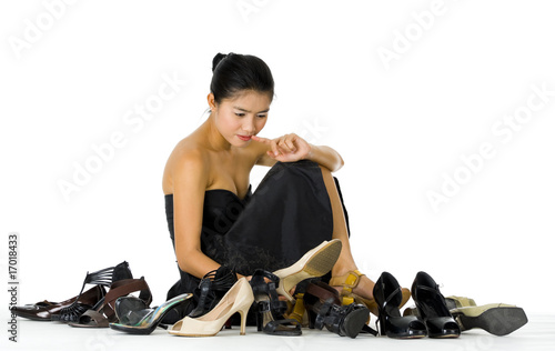 beautiful woman sitting with her shoes