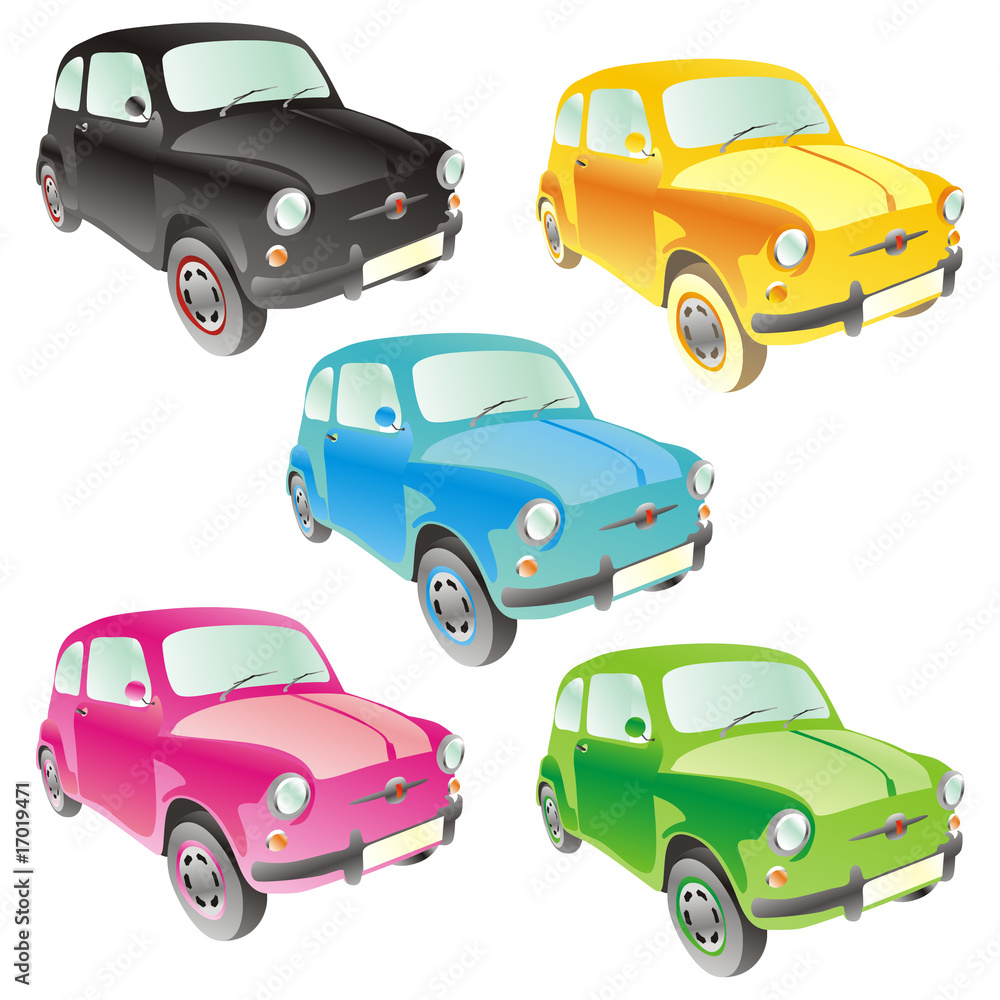 fully editable vector isolated funny colored cars
