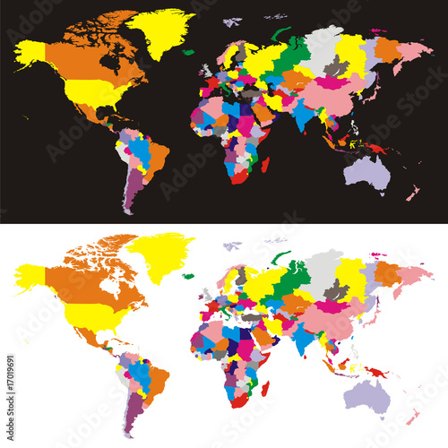 Fototapeta Naklejka Na Ścianę i Meble -  editable vector world map - all countries in different colors