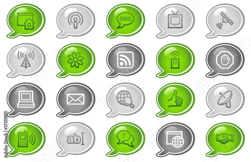 Internet communication web icons, green grey  bubble series
