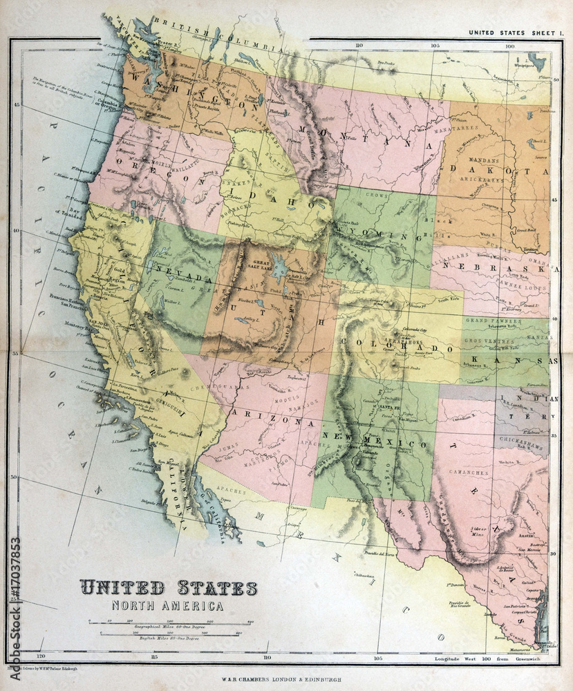 Old map of America, 1870