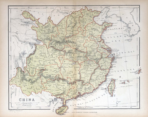 Wandcirkels China Antieke landkaart van China 1870  © PicturePast