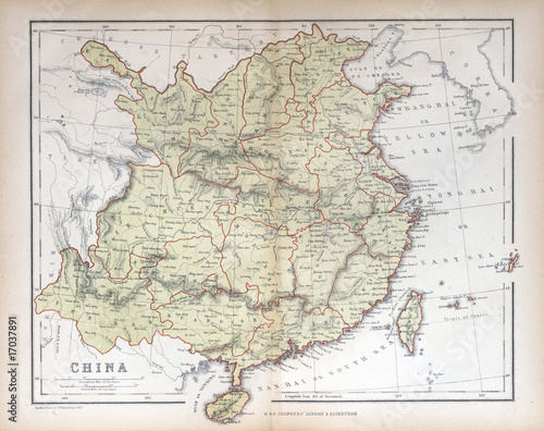 Fotografie, Obraz Old map of  China, 1870