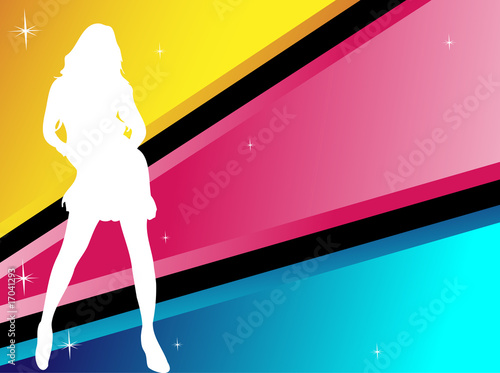 Sexy girl silhouette with stripes background