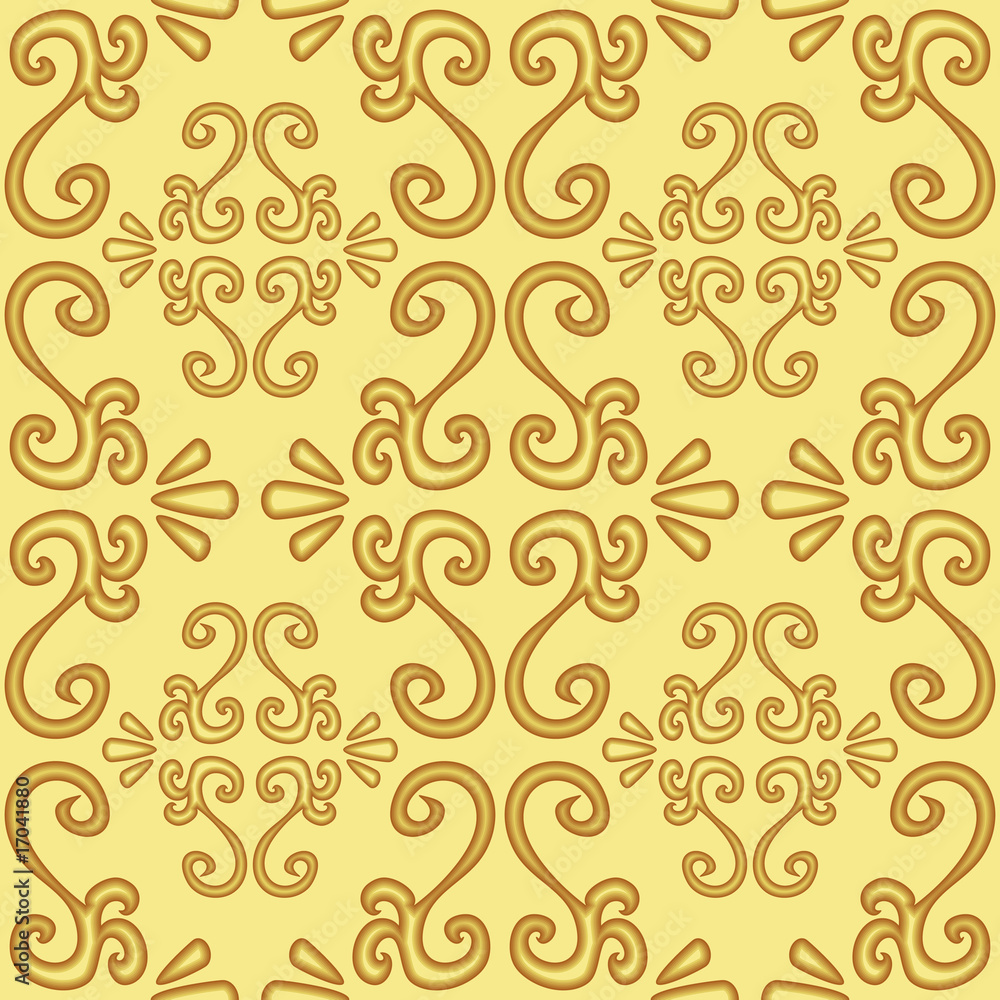 Seamless gold 3D ornament vector pattern