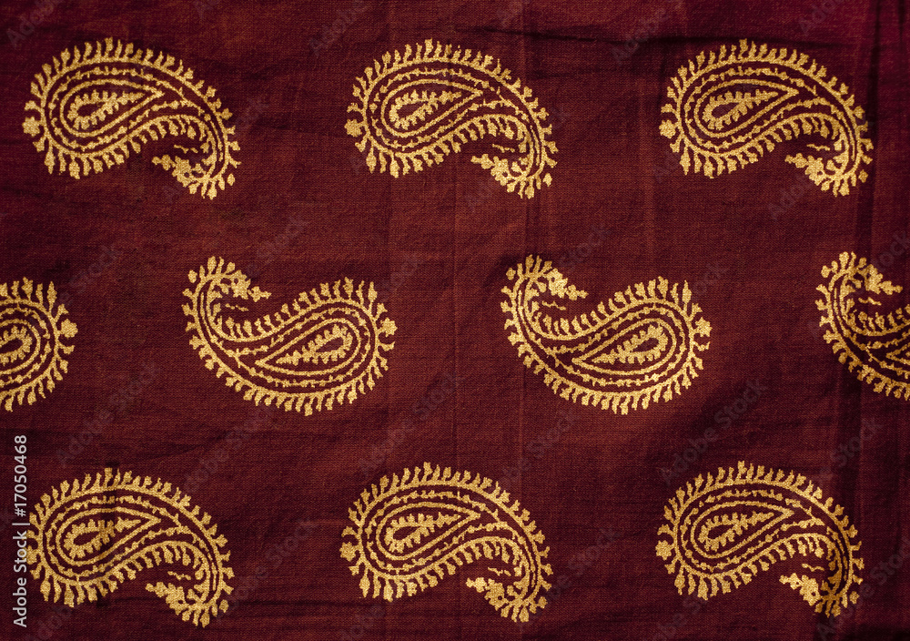 Traditional Indian hand printed fabric with mango design Stock