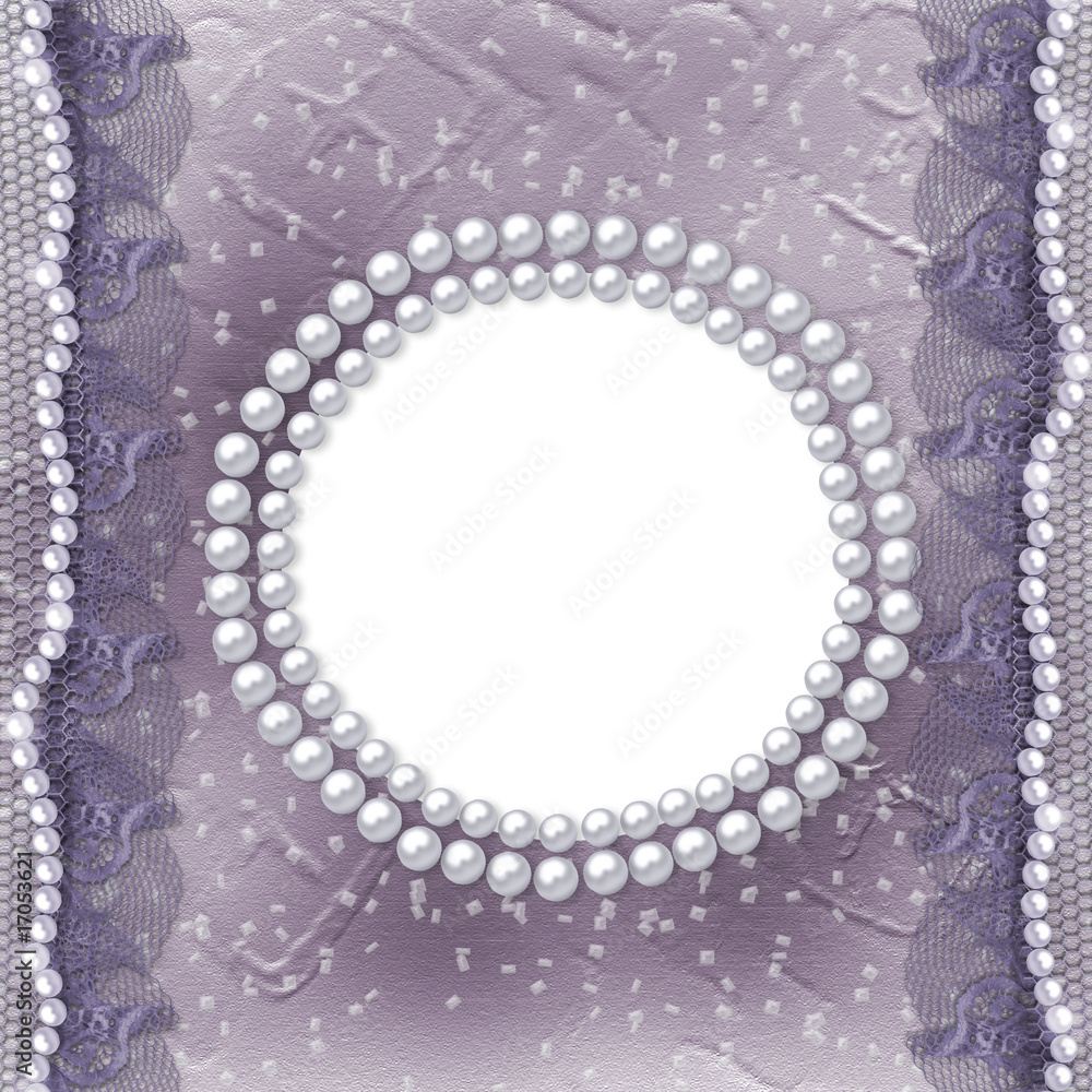Grunge lilac frame for photo with pearls and lace Grunge lilac frame for photo with pearls and lace