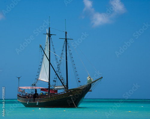 Ship at anchor in Caribbean