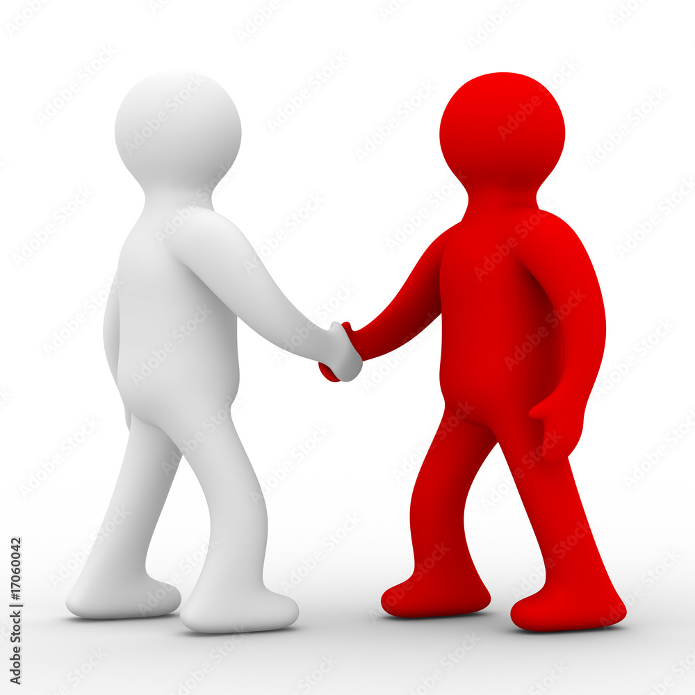 Fotografie Handshake. Meeting two businessmen. Isolated 3D image.