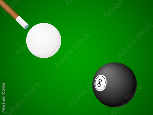 billiard balls with cue
