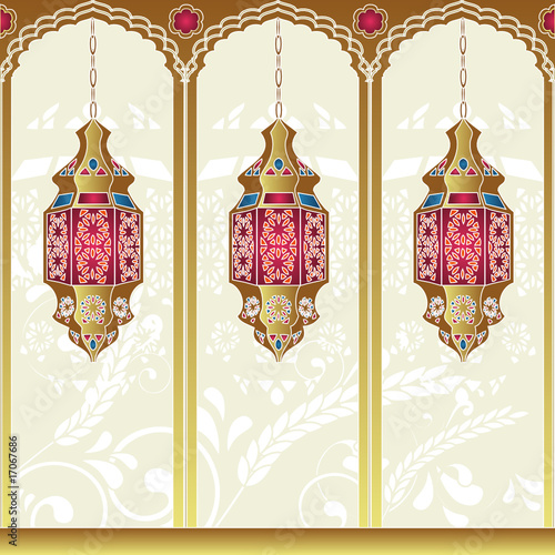 Arabian style lighting lamps. Vector illustration.