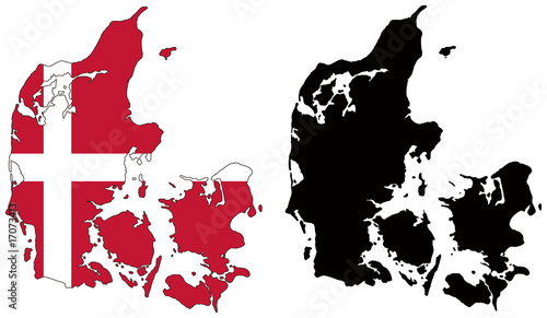 vector  map and flag of denmark