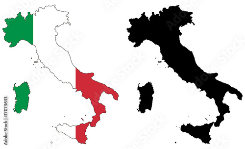 vector  map and flag of italy