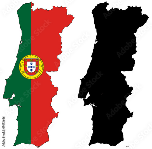 vector  map and flag of portugal