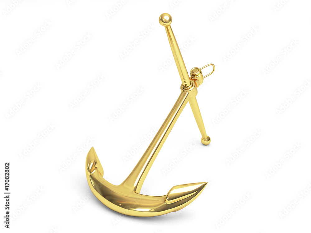Obraz premium Golden Anchor, 3d render isolated on white background