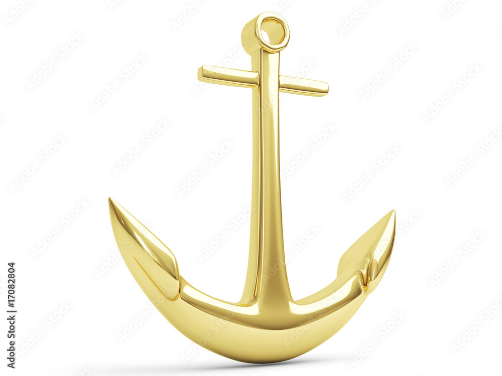 Obraz premium Golden Anchor, 3d render isolated on white background