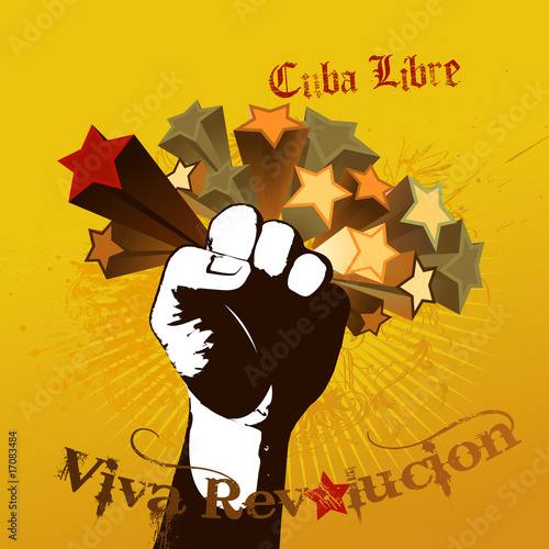 Illustration with fist and Viva Revolucion tex.