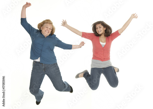 Mother and Daughter Celebrating and Jumping