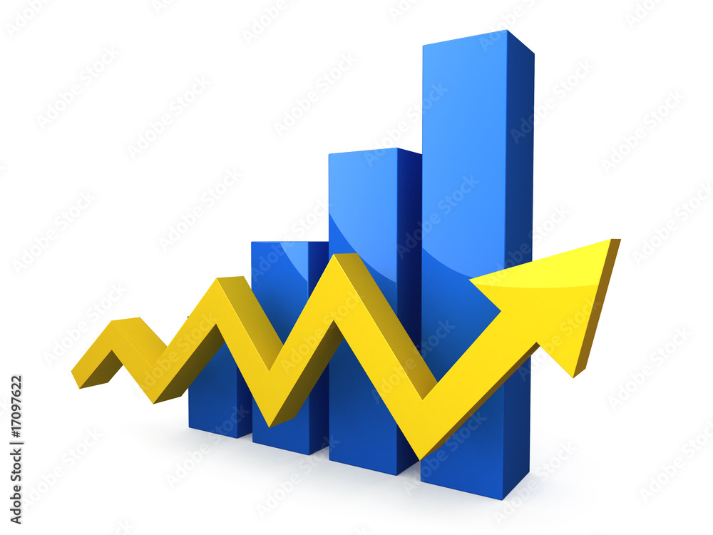 Blue 3D graph with yellow arrow Blue 3D graph with yellow arrow