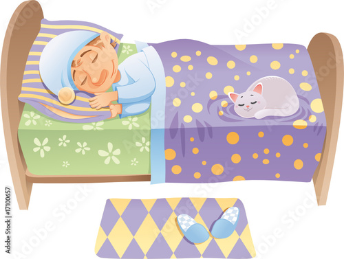 Boy is sleeping in his bed