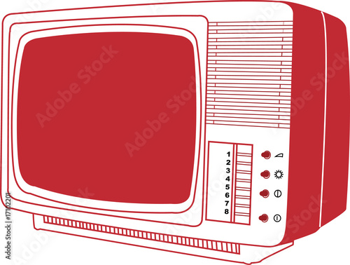 Red old TV on white background