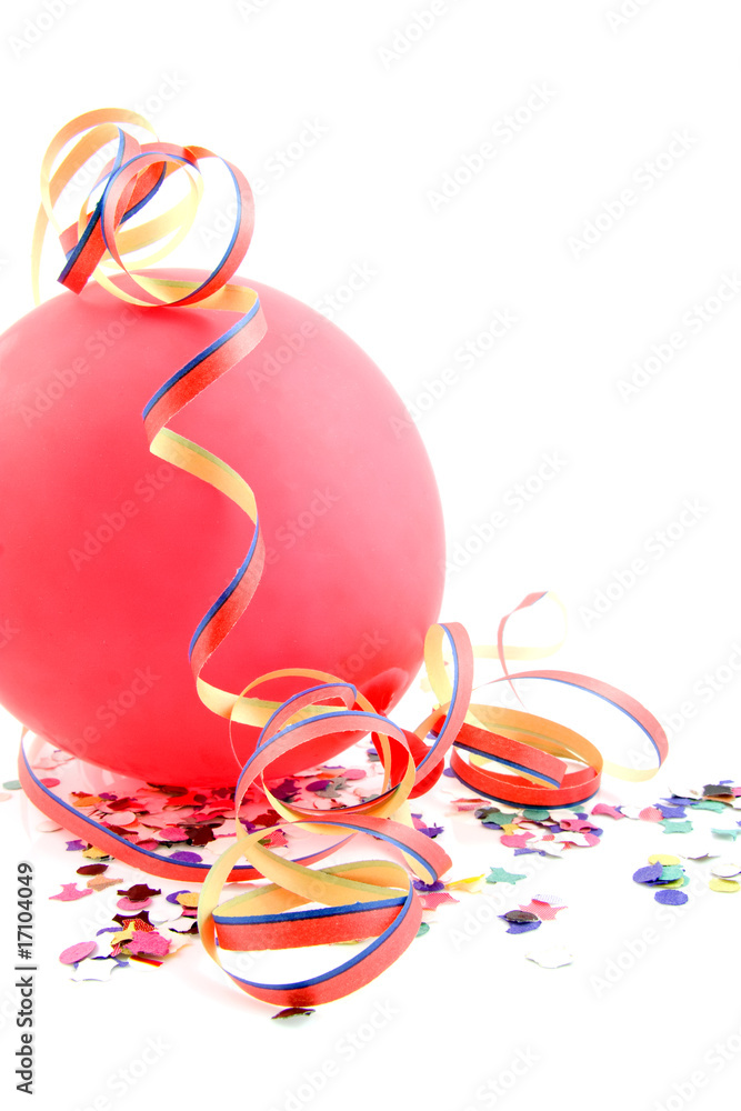 Fototapeta premium Balloon and party streamers over white background