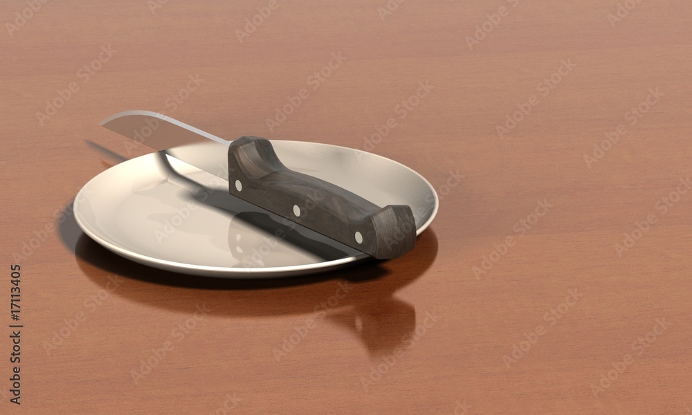 Tisch mit Geschirr - Teller Messer Tisch mit Geschirr - Teller Messer