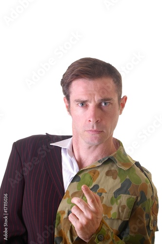 Business man and soldier partnership coporate concept