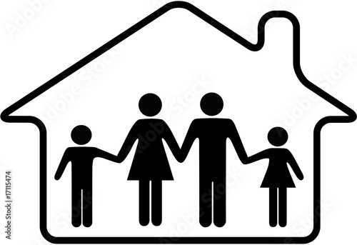 House family parents and children safe in rounded home