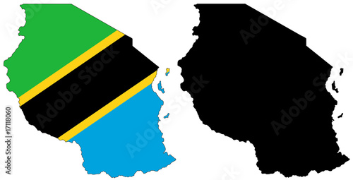 vector  map and flag of tanzania