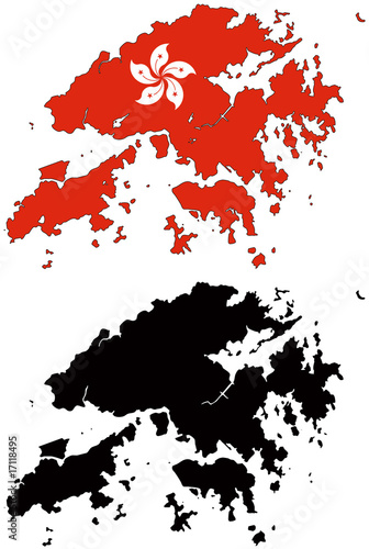 Canvas Print vector  map and flag of hongkong