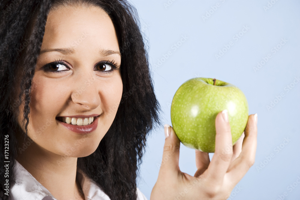 Portrait of youth female with apple Portrait of youth female with apple