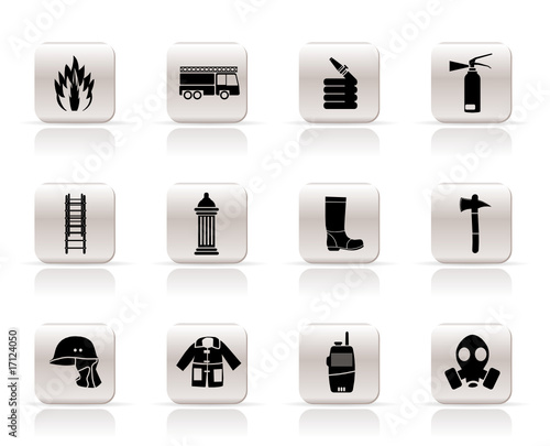 Simple fire-brigade and fireman equipment icon - vector icon set